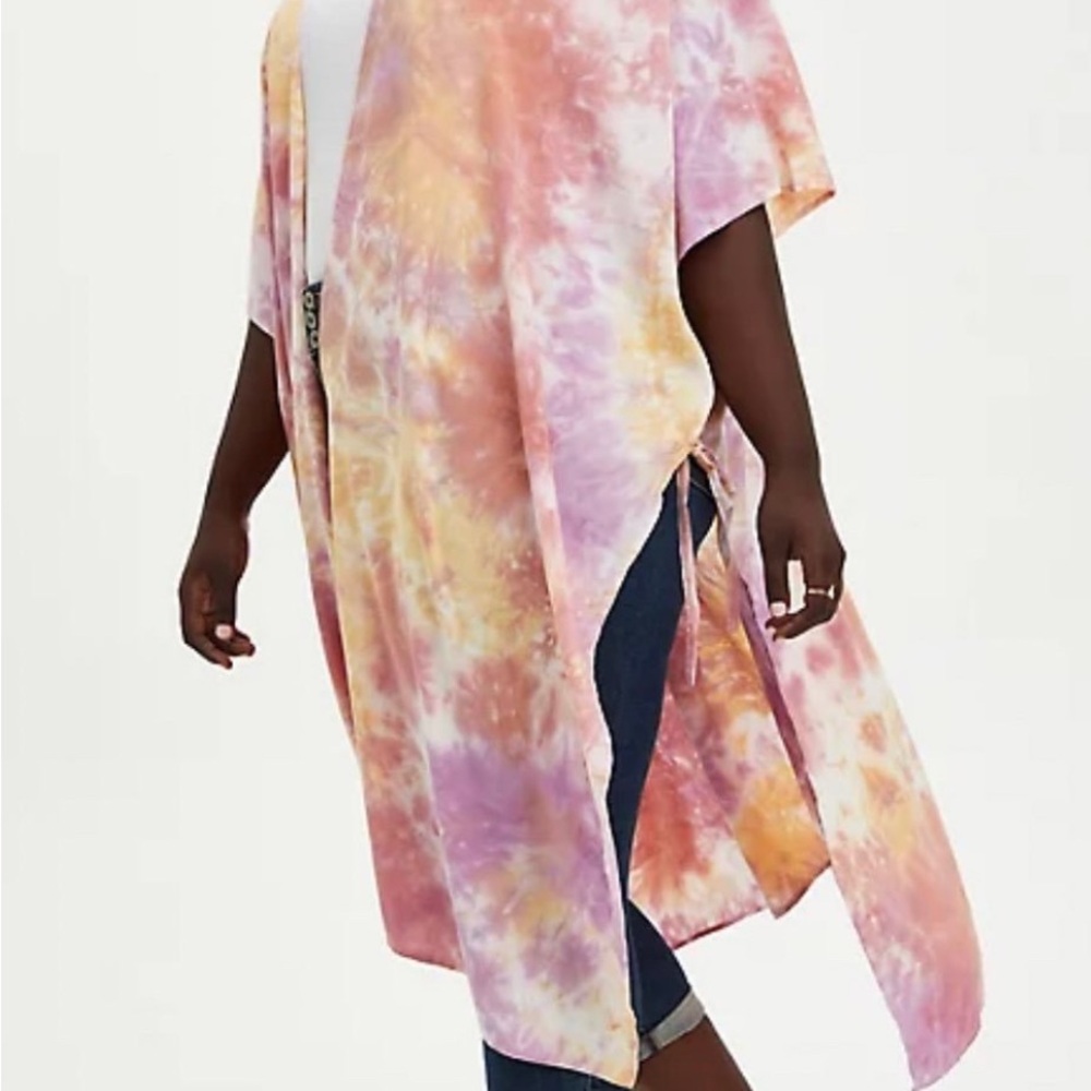 NWT Torrid Pink / Yellow Tie Dye Long Kimono Ruana One Size